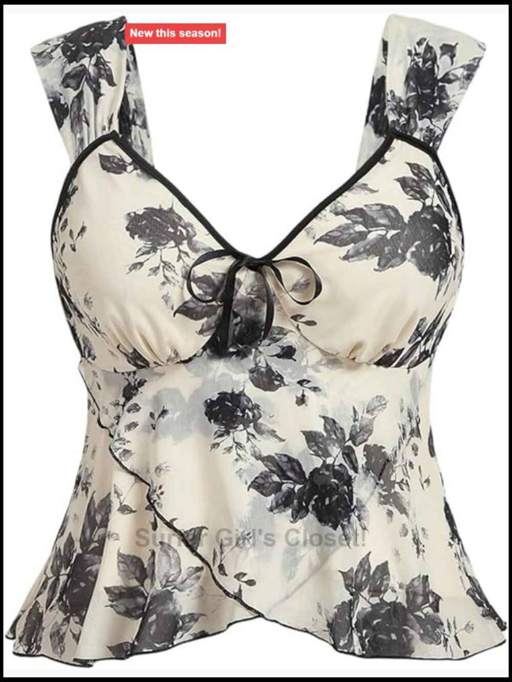 Plus Size Floral Mesh Crop Top Asymmetrical Tank Sleeveless V-Neck